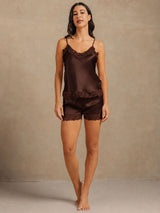 [Brown] SilkSilky-UK Spaghetti Strap V Neck Camisole Set 006