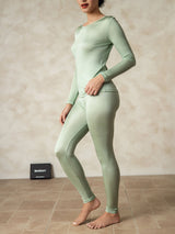 [Green] SilkSilky-UK Silk Jersey Long Sleeve Round Neck Women's Long Johns 002