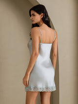 [Grayish Blue] SilkSilky-UK Spaghetti Strap V Neck Nightdress 002
