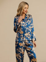 [Navy Dragon] SilkSilky-UK Long Sleeve Lapel Collar Women's Pyjamas 005