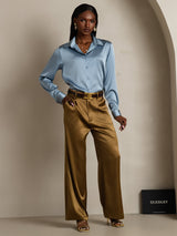 [Grayish Blue] SilkSilky-UK Long Sleeve Lapel Collar Women's Shirt 008