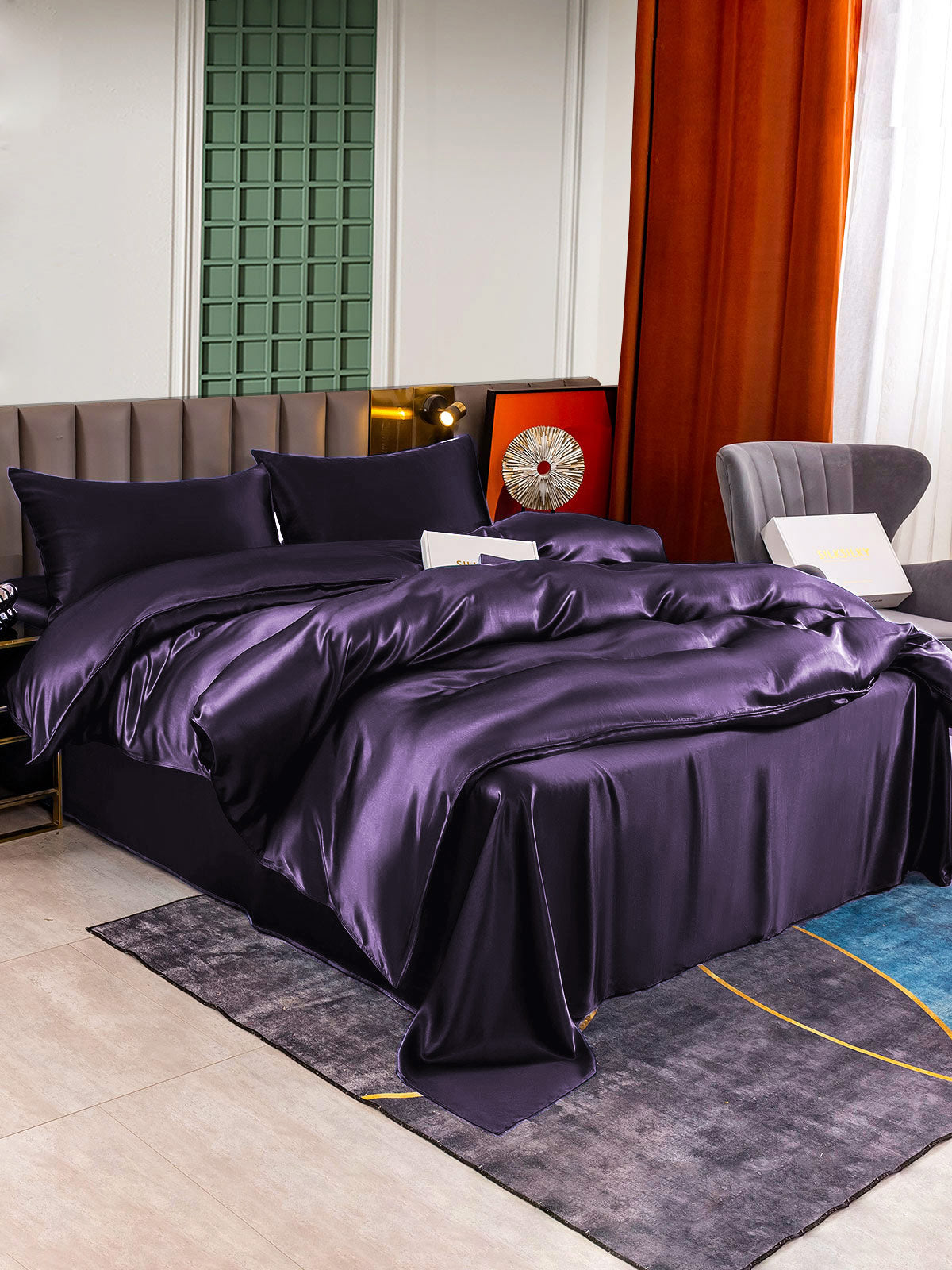 [Deep Purple] SilkSilky-UK 22Momme Pure Silk Bedding Set 002,