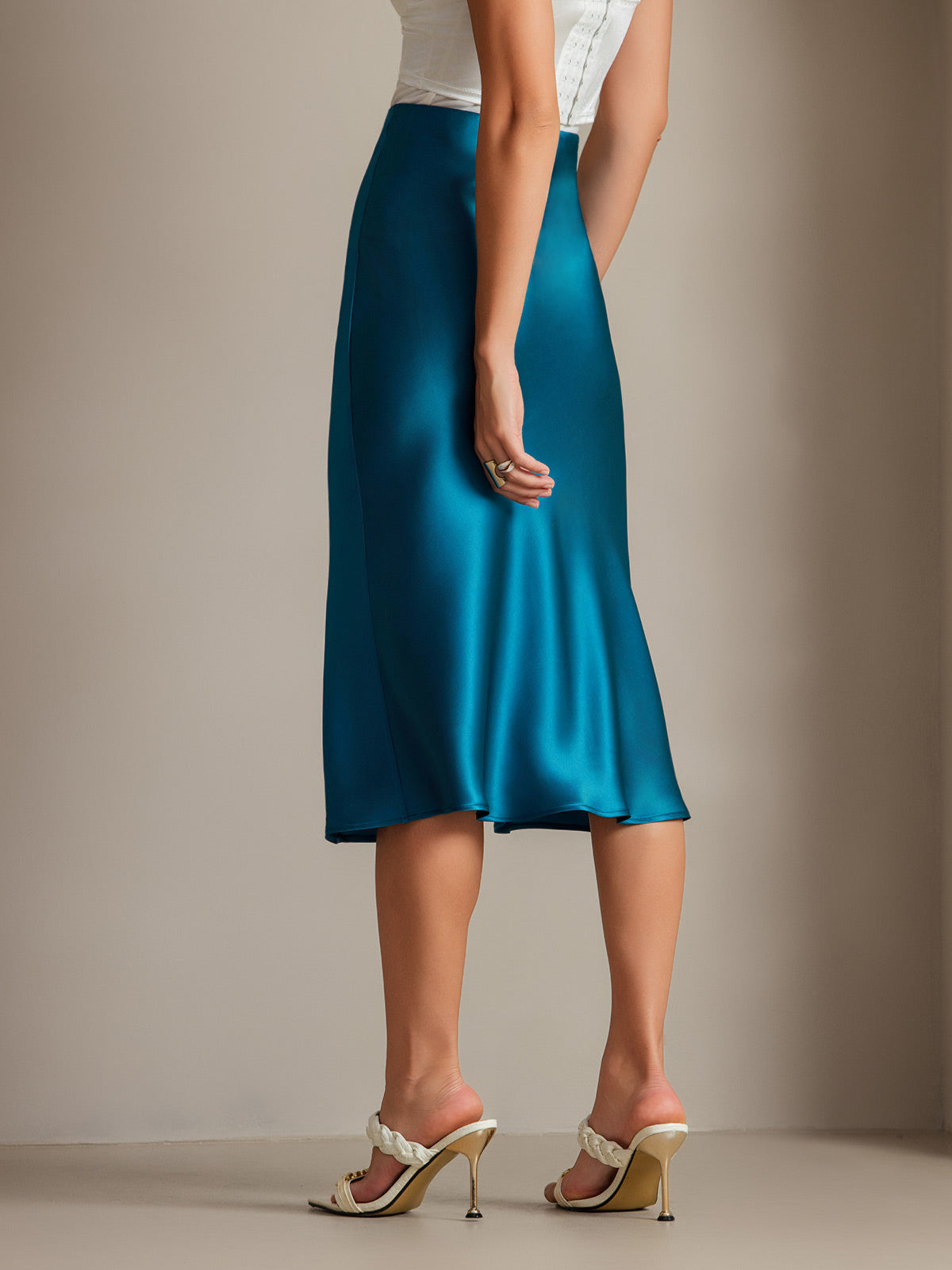 [Teal] SilkSilky-UK 19Momme Pure Silk Skirt 002