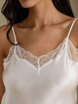 [White] SilkSilky-UK Spaghetti Strap Sweetheart Neck Nightdress 004