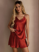 [Wine Chain] SilkSilky-UK Spaghetti Strap V Neck Camisole Set 005