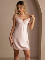 [Pink] SilkSilky-UK Spaghetti Strap V Neck Nightdress 007