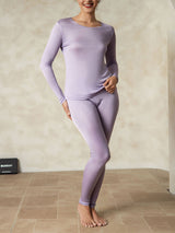 [Purple] SilkSilky-UK Silk Jersey Long Sleeve Round Neck Women's Long Johns 003