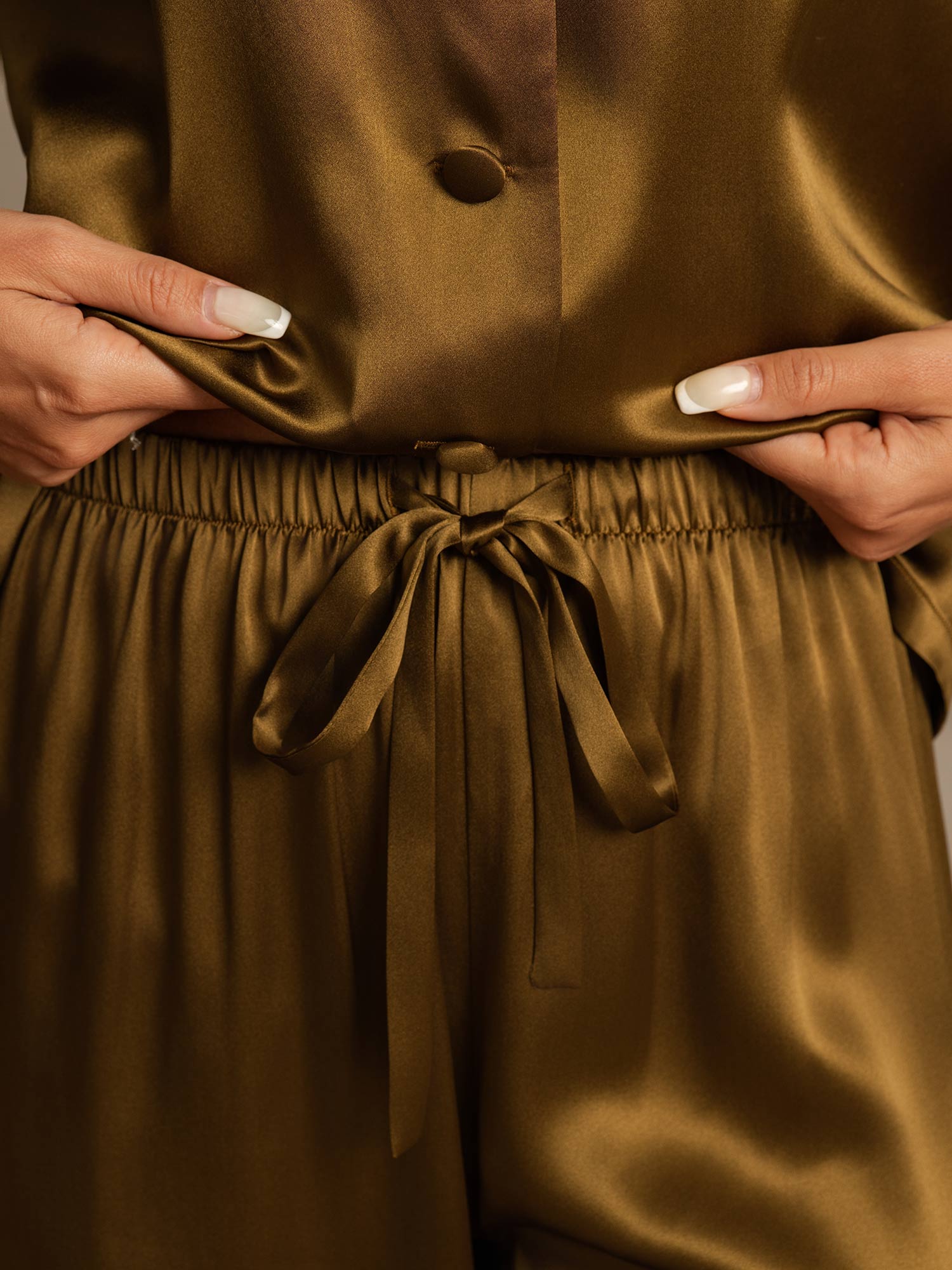 [Brown] SilkSilky-UK Pure Silk Notch Collar Women's Pyjamas 007,