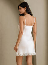 [White] SilkSilky-UK Spaghetti Strap V Neck Nightdress 002