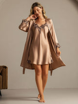 [Brown] SilkSilky-UK 3/4 Sleeve V Neck Nightdress&Dressing gowns 009