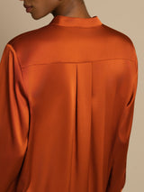 [Caramel] SilkSilky-UK 19Momme Stretch Silk Charmeuse Long Sleeve Stand Collar Blouse 004