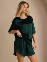 [Dark Green] SilkSilky-UK Short Sleeve Round Neck Women's Pyjamas 006