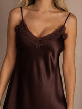 [Brown] SilkSilky-UK Spaghetti Strap V Neck Nightdress 004