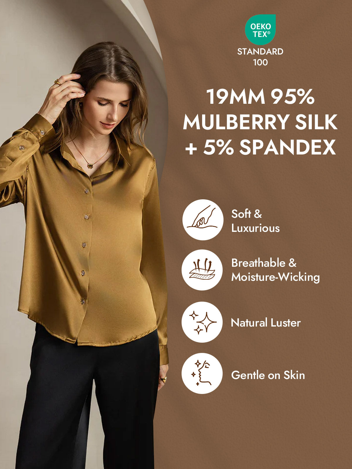 [Bronze] SilkSilky-UK Silk Long Sleeve Collar Women's Shirt 004