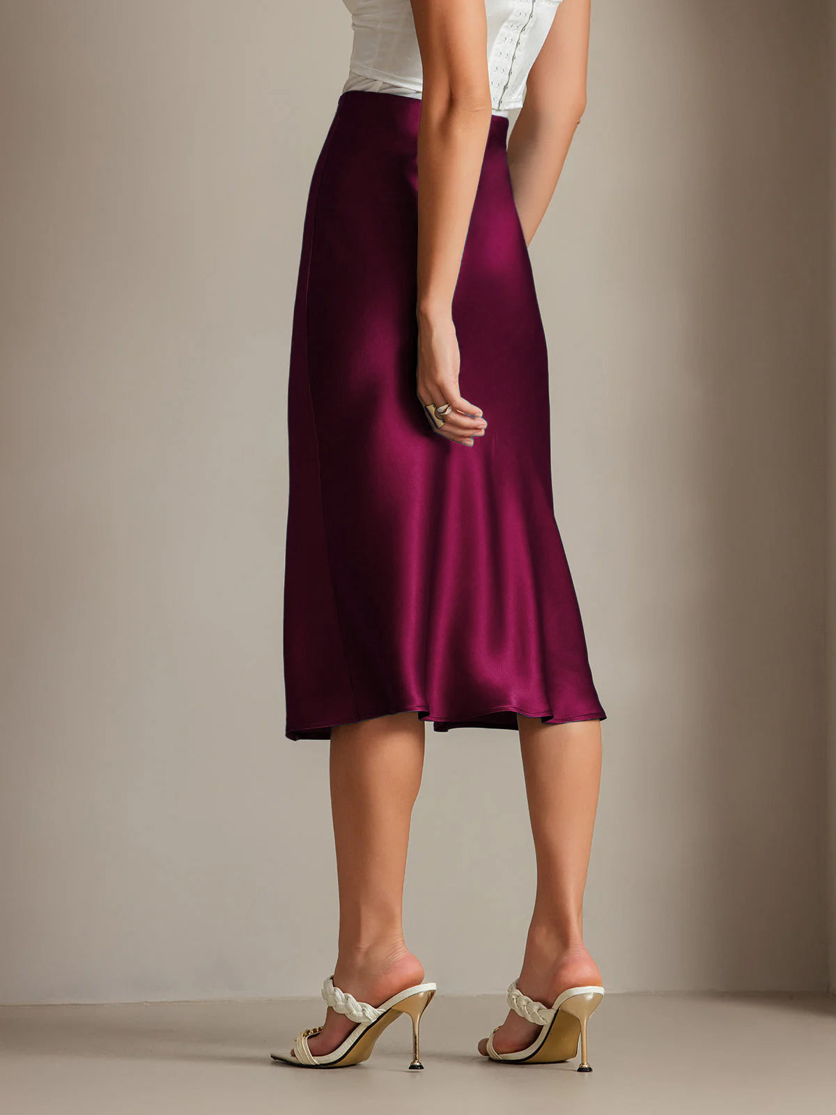 [Dark Red] SilkSilky-UK 19Momme Pure Silk Skirt 002,