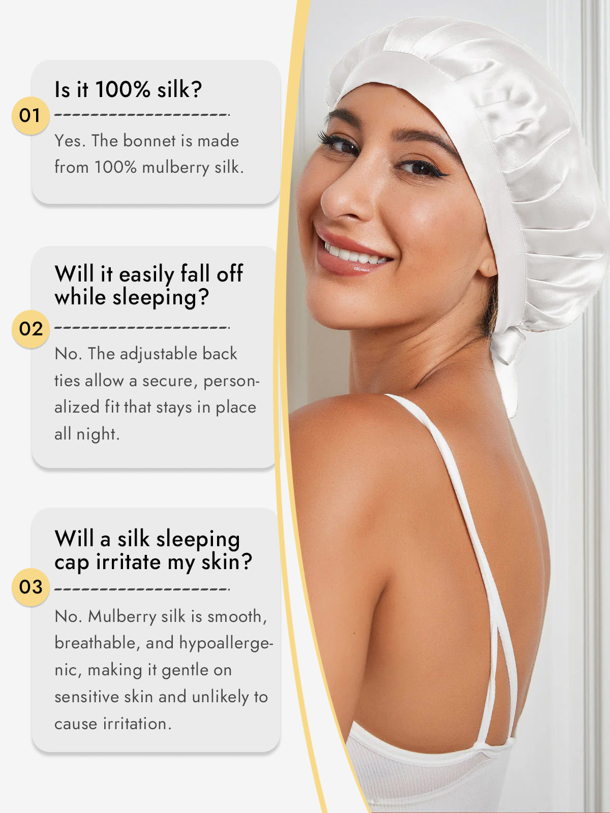 [White] SilkSilky-UK Pure Silk Sleep Cap 006