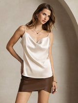 [Beige] SilkSilky-UK Spaghetti Strap Cowl Neck Camisole 001