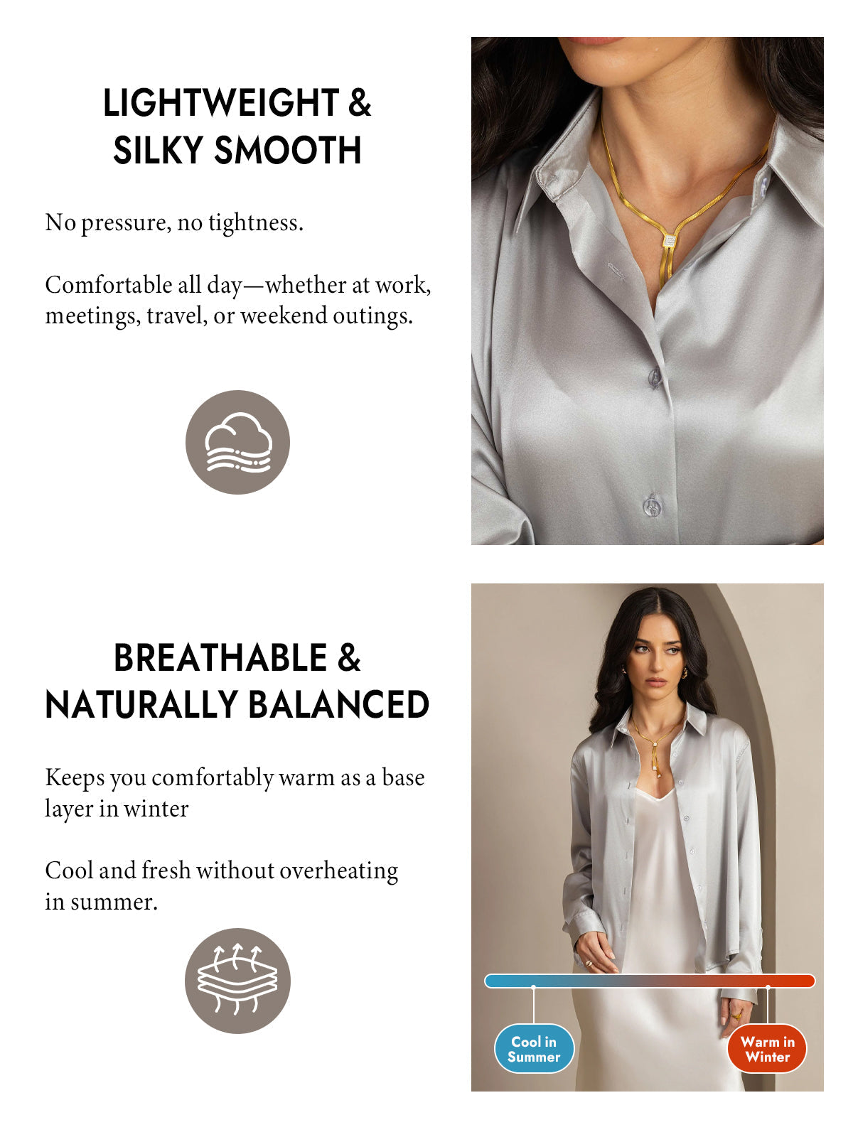 [Light Gray] SilkSilky-UK Silk Long Sleeve Collar Women's Shirt 004