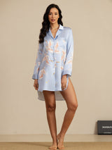 [Light Blue] SilkSilky-UK Long Sleeve Lapel Collar Nightshirt 005