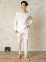 [White] SilkSilky-UK Long Sleeve Round Neck Men's Long Johns 003