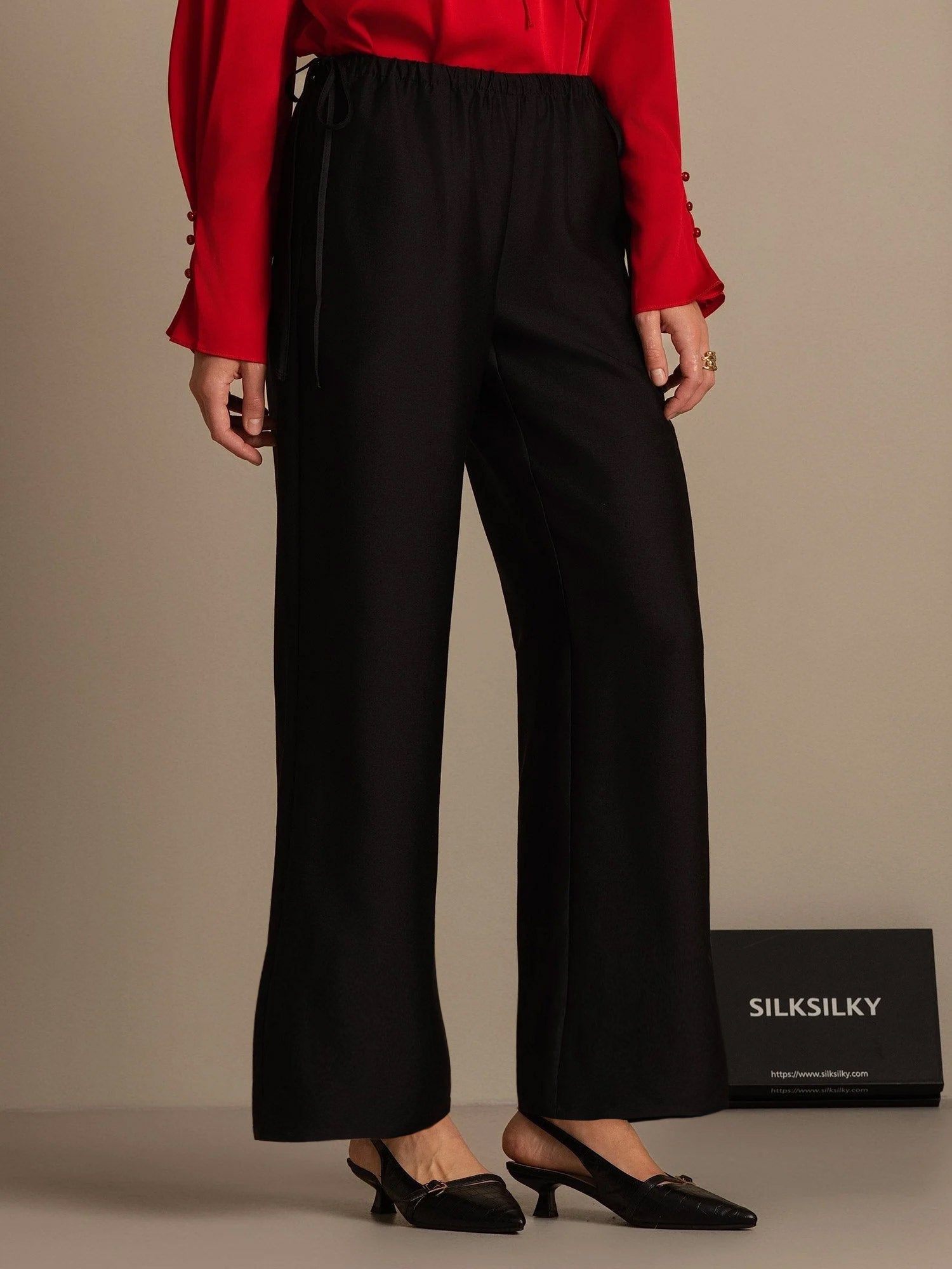 [Black] SilkSilky-UK 32Momme Silk-Wool Blend Womens Pants 006,