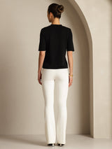 [Black] SilkSilky-UK Half Sleeve Crew Neck Women's T-Shirt 004