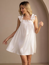 [White] SilkSilky-UK Sleeveless Square Neck Nightdress 001
