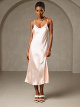 [Pink] SilkSilky-UK Spaghetti Strap V Neck Dress 004