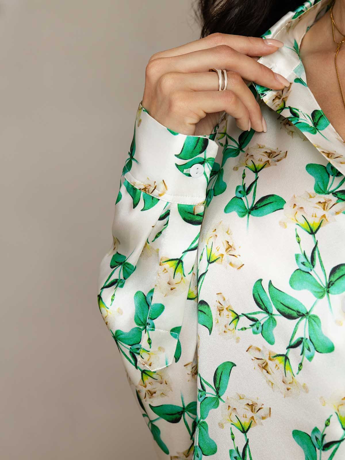 [GreenFloral] SilkSilky-UK 19Momme Silk Collar Women''s Outfit Sets 005