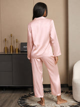 [Light Pink] SilkSilky-UK Long Sleeve Lapel Collar Women's Pyjamas 002