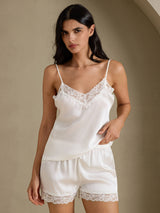 [White] SilkSilky-UK Spaghetti Strap V Neck Camisole Set 003