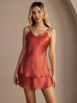 [Wine Ginkgo] SilkSilky-UK Spaghetti Strap V Neck Camisole Set 003