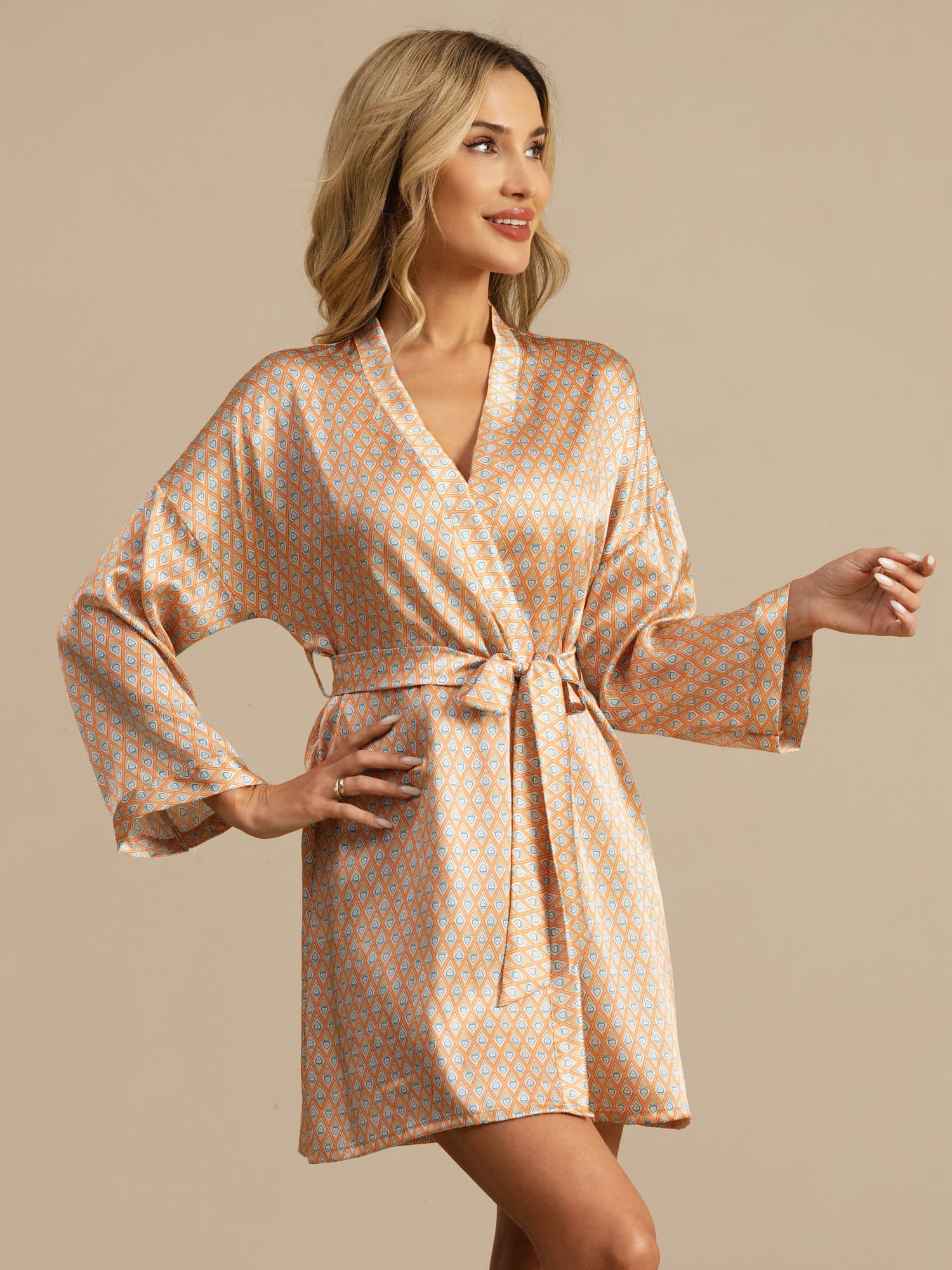 [Yellow Heart Geo] SilkSilky-UK Long Sleeve Women's Dressing Gown 001