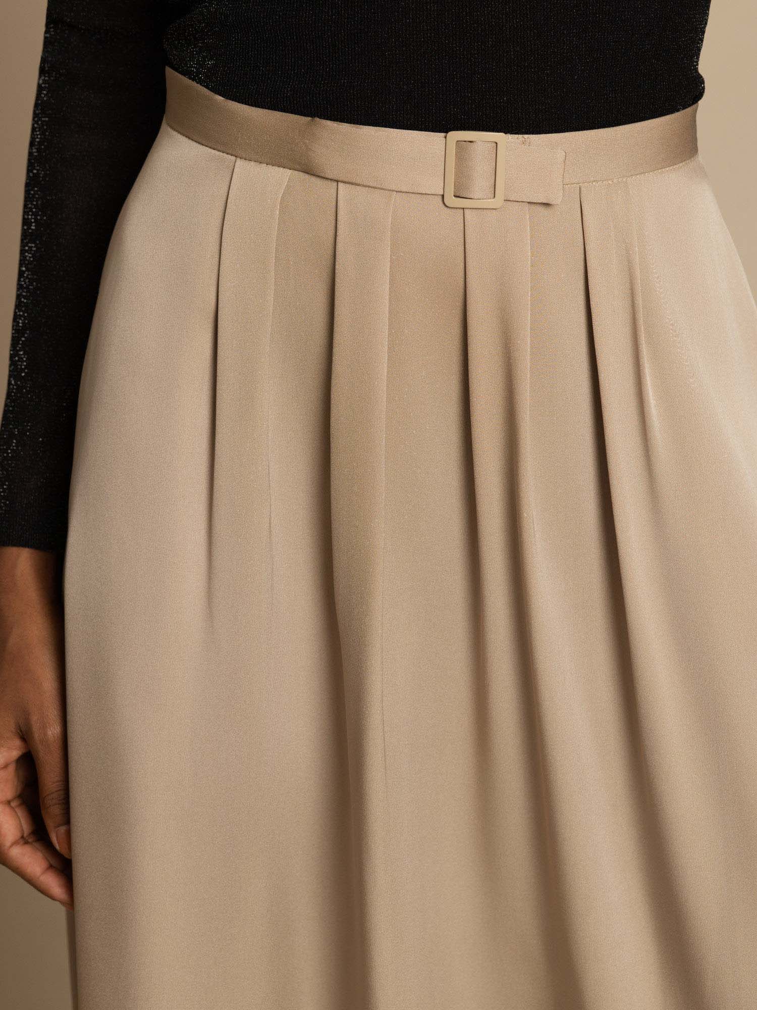 [Tan] SilkSilky-UK 19Momme Stretch Silk Double Georgette Skirt 007