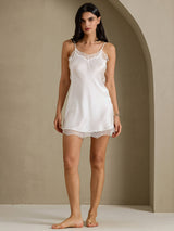 [White] SilkSilky-UK Spaghetti Strap Sweetheart Neck Nightdress 010