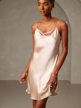 [Pale Mauve] SilkSilky-UK Spaghetti Strap Cowl Neck Dress 001