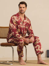 [Wine Dragon] SilkSilky-UK Long Sleeve Lapel Collar Men's Pyjamas 005