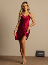 [Wine] SilkSilky-UK Spaghetti Strap V Neck Nightdress 006