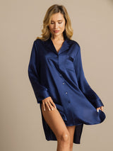 [Dark Blue] SilkSilky-UK Long Sleeve Lapel Collar Nightshirt 003