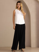 [White] SilkSilky-UK Sleeveless Lapel Collar Women's Shirt 006