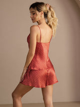 [Wine Ginkgo] SilkSilky-UK Spaghetti Strap V Neck Camisole Set 002