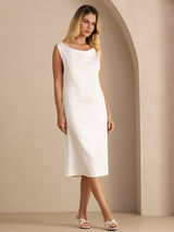 [White] SilkSilky-UK Sleeveless Cowl Neck Dress 001