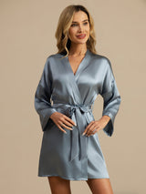 [Grayish Blue] SilkSilky-UK 3/4 Sleeve Women's Dressing Gown 006