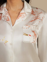 [White] SilkSilky-UK 19Momme Long Sleeve Notch Collar Women's Pyjamas 004