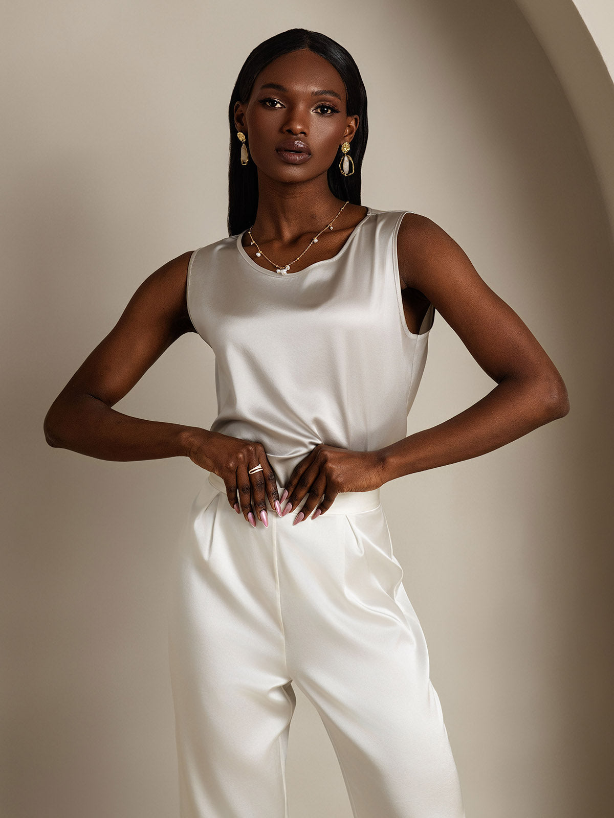 [Light Gray] SilkSilky-UK 19Momme Silk Round Neck Camisole 004