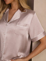 [Shadow Gray] SilkSilky-UK Short Sleeve Lapel Collar Women's Pyjamas 004