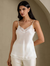 [White] SilkSilky-UK Spaghetti Strap V Neck Camisole 003