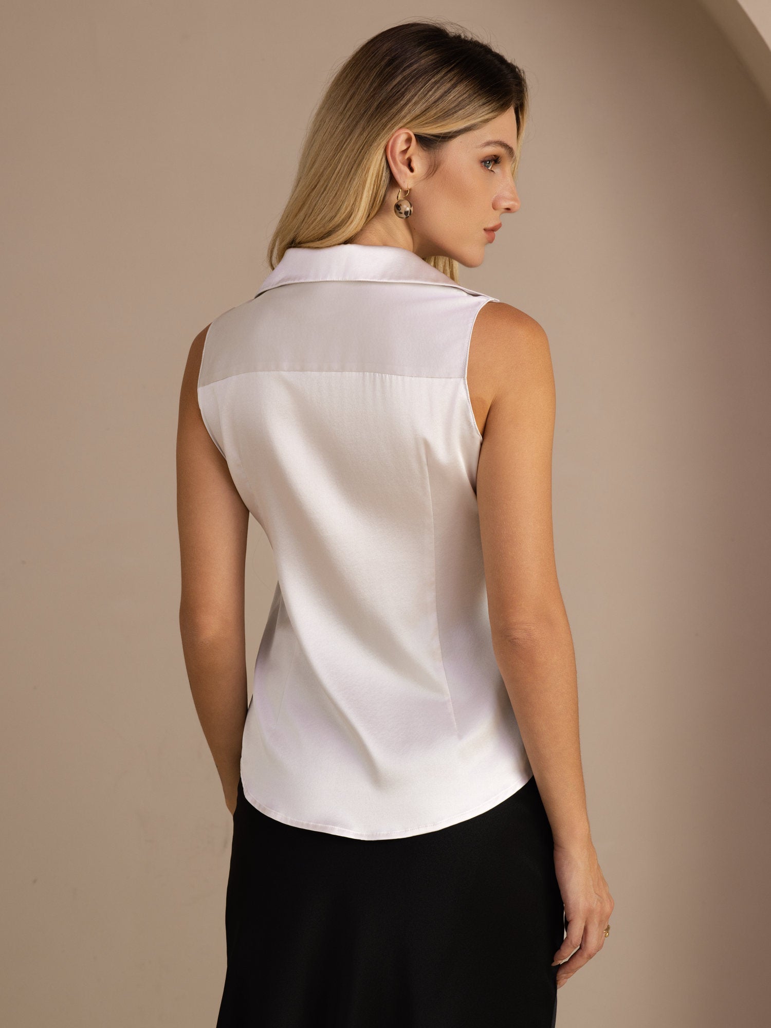 [Light Gray] SilkSilky-UK Sleeveless Lapel Collar Women's Shirt 002