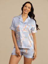 [Light Blue] SilkSilky-UK Short Sleeve Lapel Collar Women's Pyjamas 004