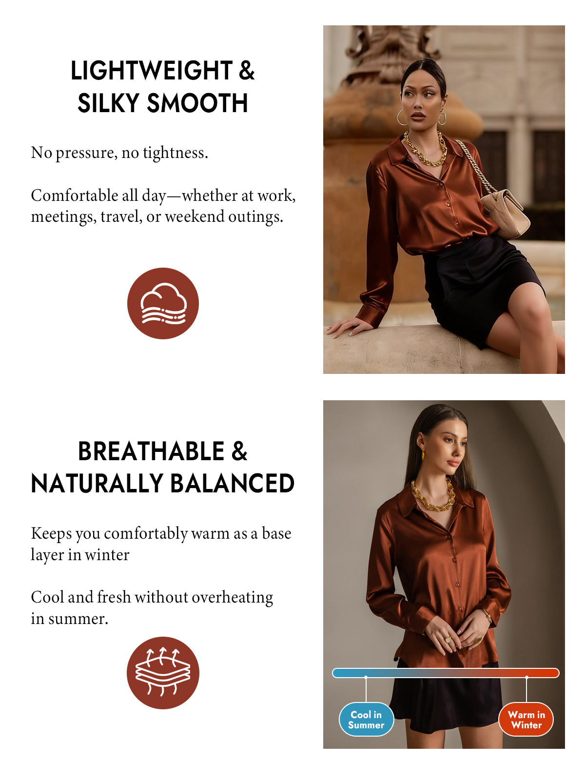 [Caramel] SilkSilky-UK Silk Long Sleeve Collar Women's Shirt 004